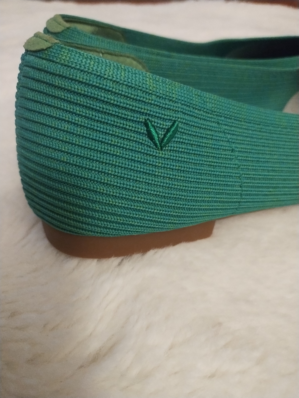Ribbed Teal Women's Slip-On Ballet Flats - Picture 5 of 9